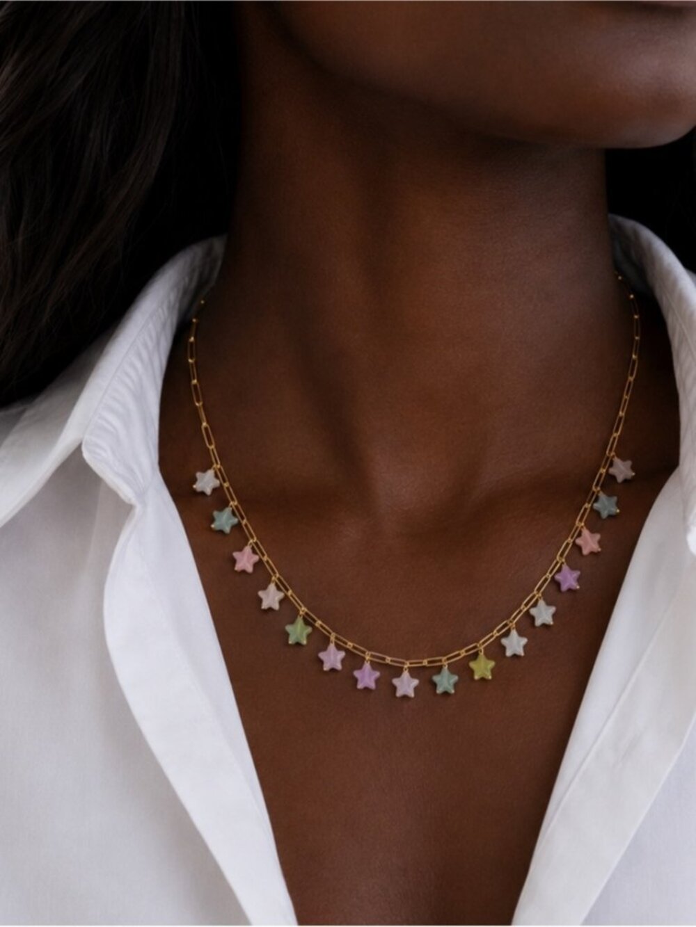 New! Preppy Colorful Star Paperclip Chain Necklace NWOT 5019
